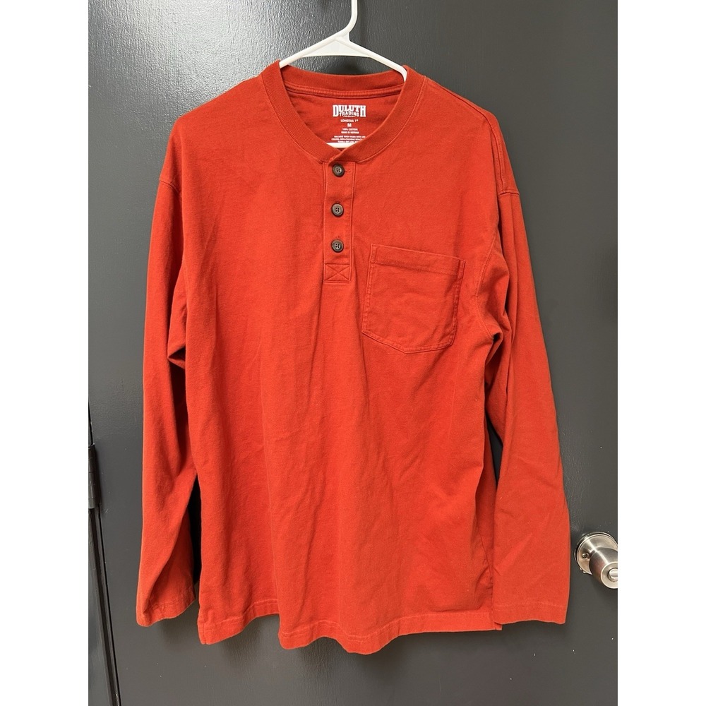 Duluth Trading Henley Shirt Mens Sz M Orange Longtail T Longsleeve Relaxed